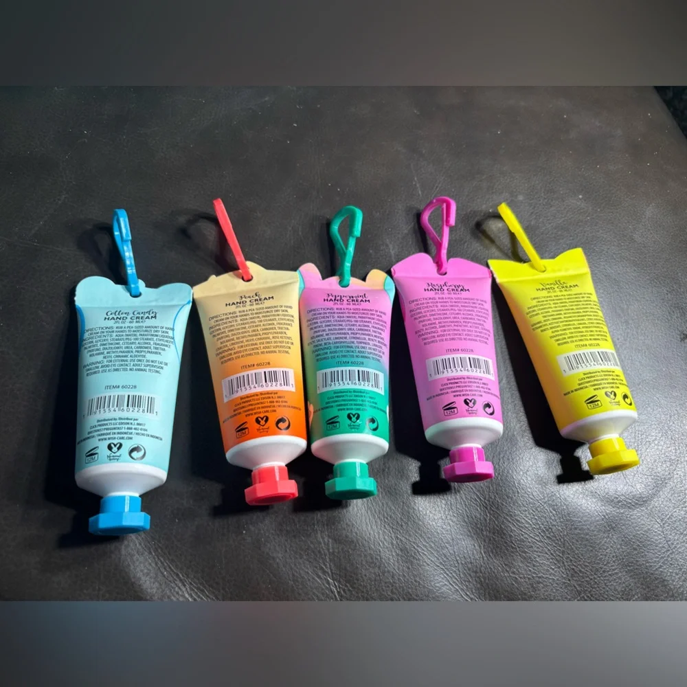 5 New Wish Scented Hand Cream Set NWT Peach Cotton Candy Peppermint Vanilla Rasp